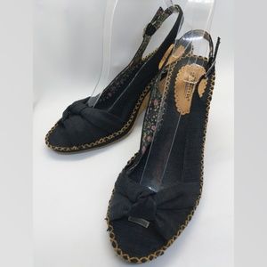 EUC Seychelles Black Peep Toe Wedges sz 9